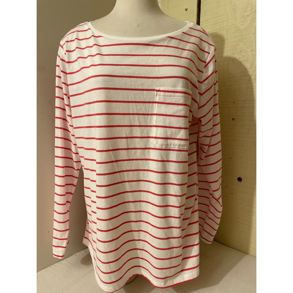 St Johns Bay Womens Size XL Striped Long Sleeve Top Knit Pocket Casual Shirt NWT